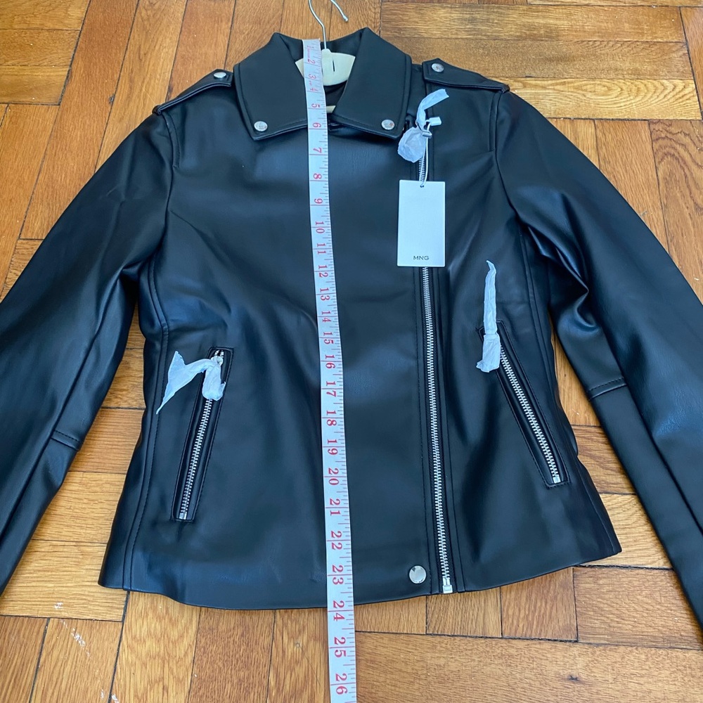 NWT MANGO FAUX-LEATHER BIKER JACKET Women's Black - XS - Picture 11 of 12